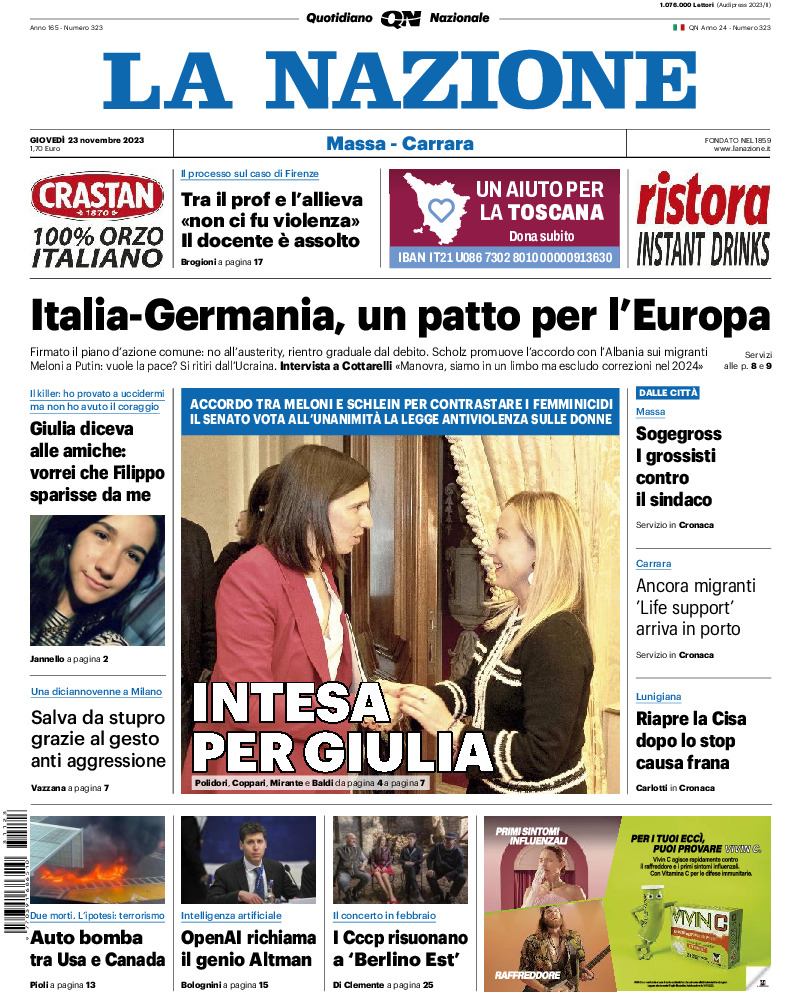 Massa Carrara - giovedì 23 Novembre 2023