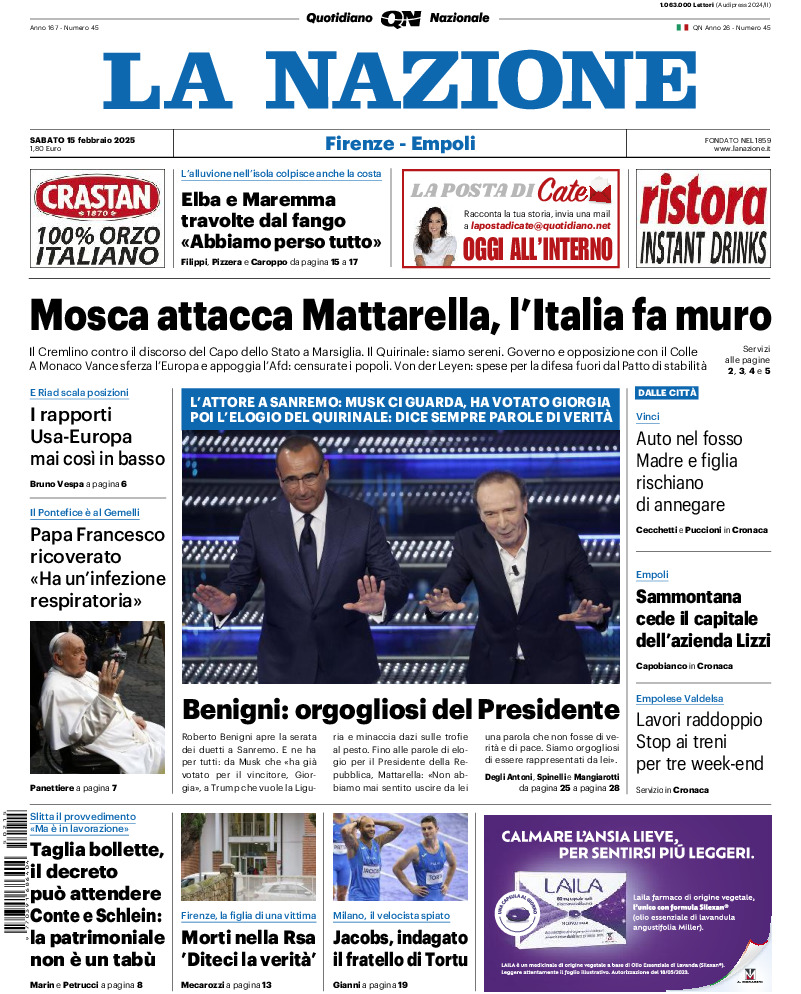 Nazionale - sabato 15 Febbraio 2025